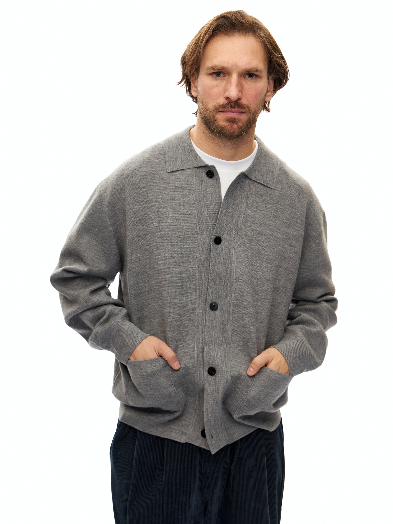 Серый шерстяной кардиган Laine Premium