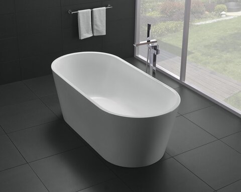 BelBagno BB71-1500-W0 Отдельностоящая, овальная акриловая ванна в комплекте со сливом (донным клапаном) цвета хром, без перелива 1500x750x600