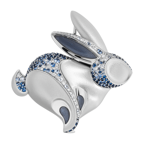 Брошь Заяц с сапфирами, бриллиантами и эмалью, Brs0269-6/2