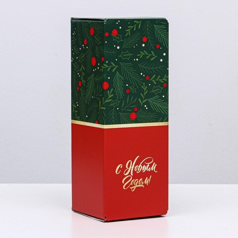 Коробка складная одиночная под бутылку «С Новым годом», Зеленый-красный, 33,6*12*12 см, 1 шт.