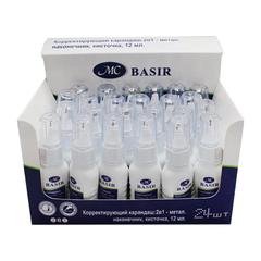 Корректирующая жидкость Basir 2в1 с кисточкой и металлическим наконечником, 12 мл, 24 шт