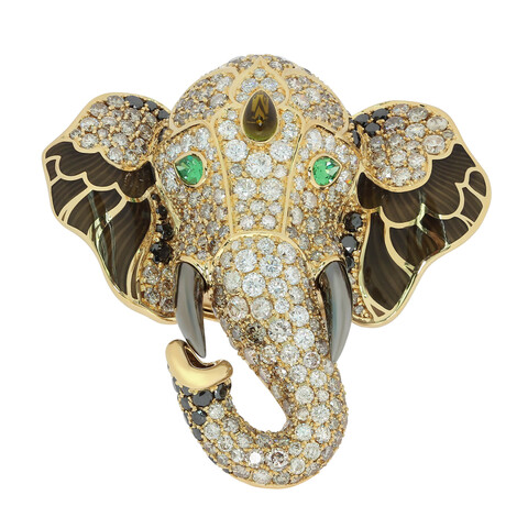 Кольцо Слон с Цаворитами, Турмалинами и Бриллиантами, R0239-1/2