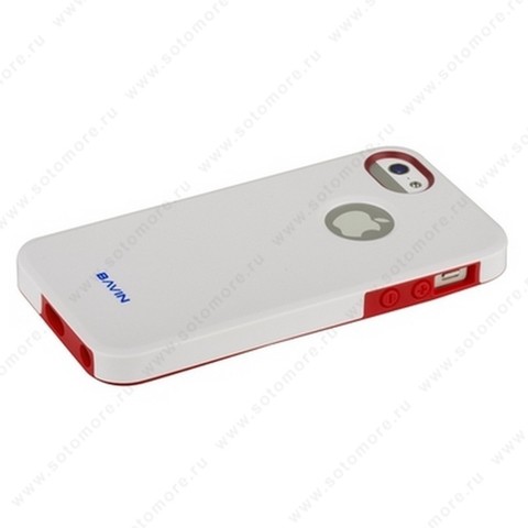 Накладка R PULOKA для iPhone SE/ 5s/ 5C/ 5 белая с цветным бампером красным