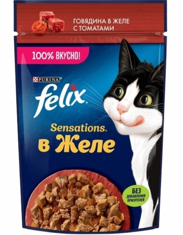 Корм FELIX Sensations Говядина в соусе с томатами 75 г м/у РОССИЯ