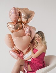 Набор гелиевых сердец на дождике Rose Gold