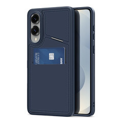 Чехол синего цвета с MagSafe и подставкой-картхолдером от Dux Ducis для Samsung Galaxy S25 Edge, серия Rafi II Mag Series