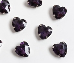 Стразы пришивные стекло в оправе "Сердечко", р. 12 мм, тёмно-сиреневый