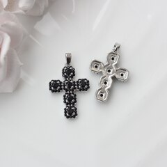 Подвеска Крестик с черными фианитами 27*19 мм, родий, П999