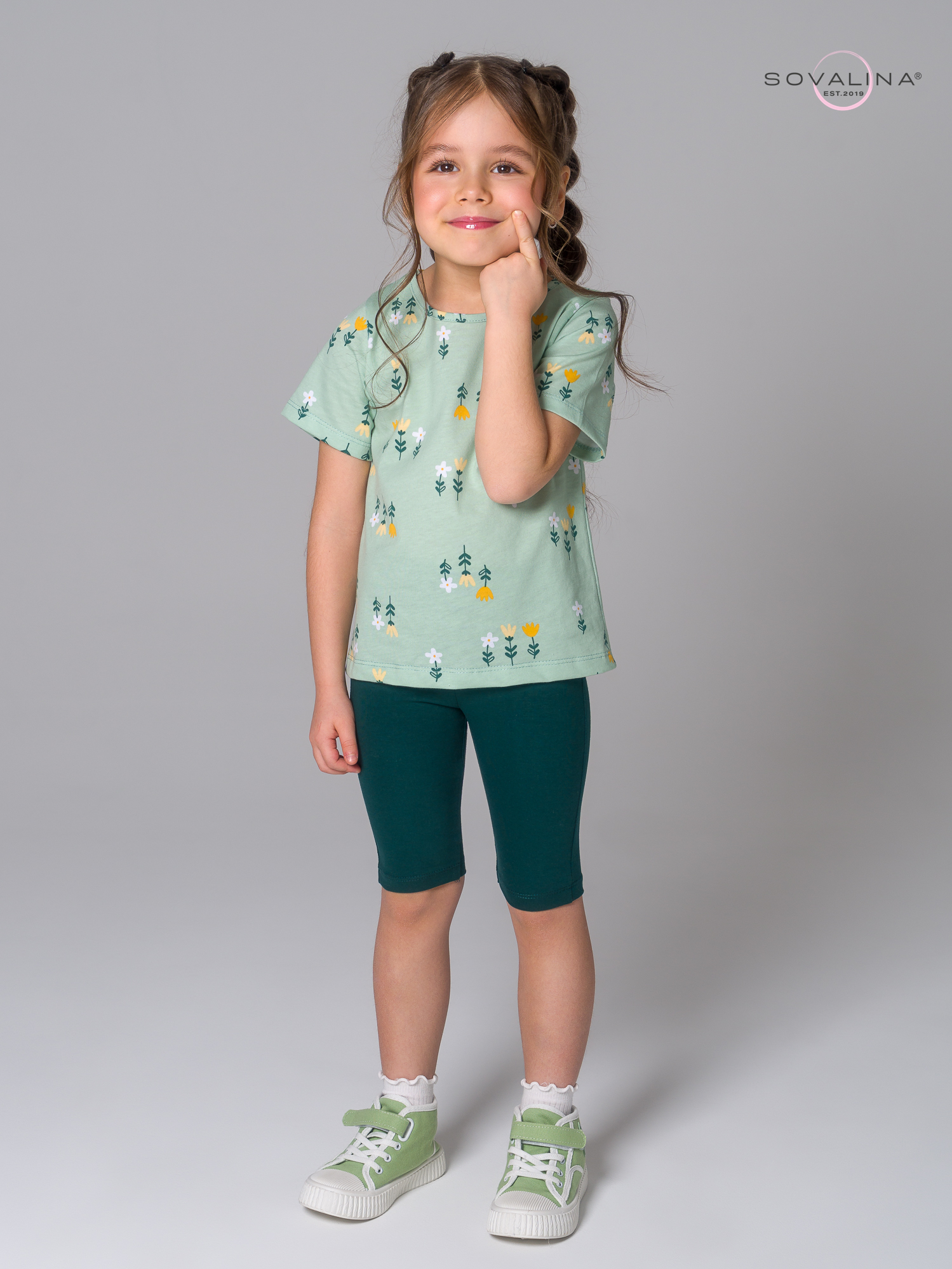 Костюм Актив цветики на оливке-изумруд