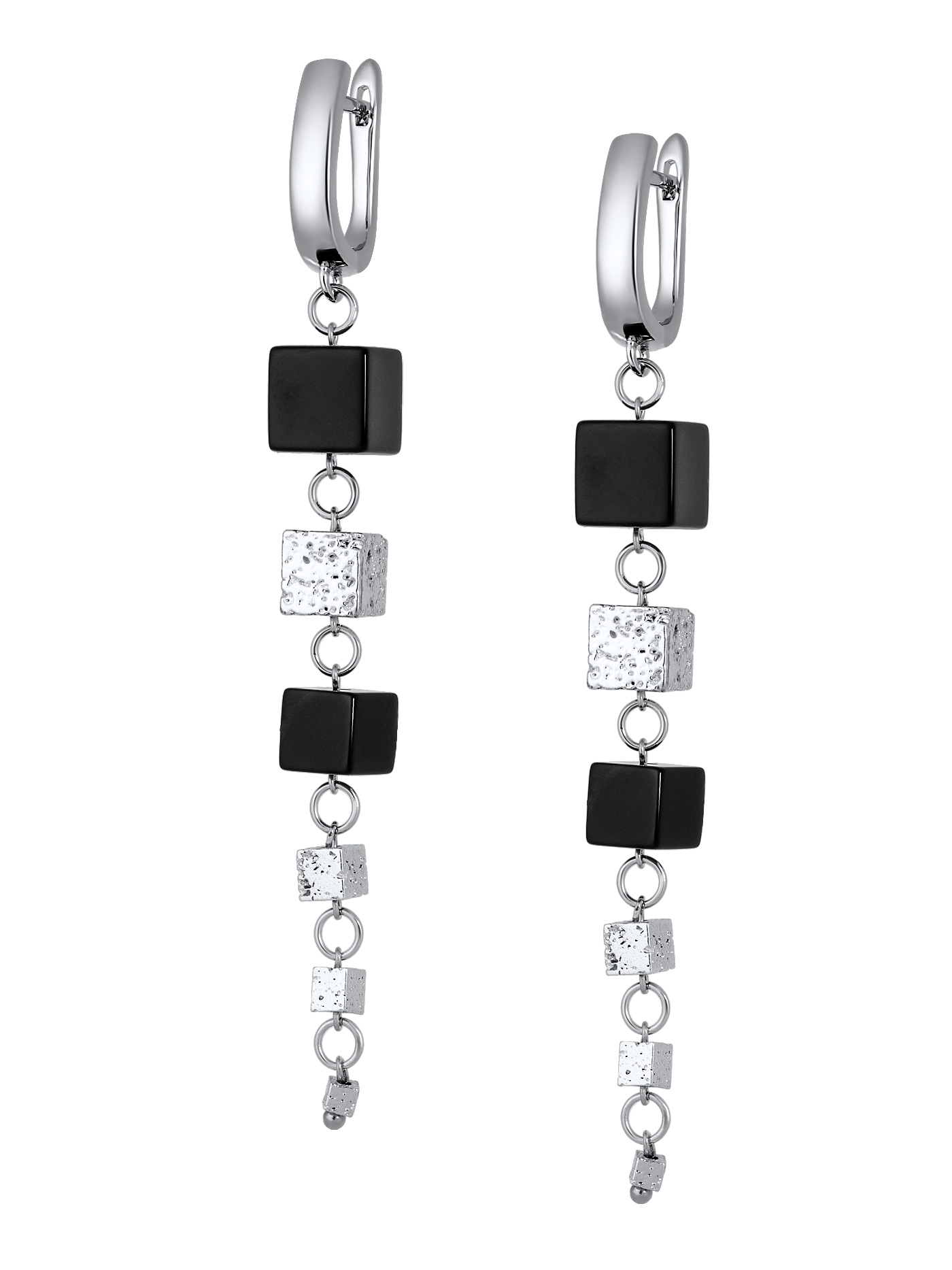 Геометрические серьги висячие с агатом и гематитом