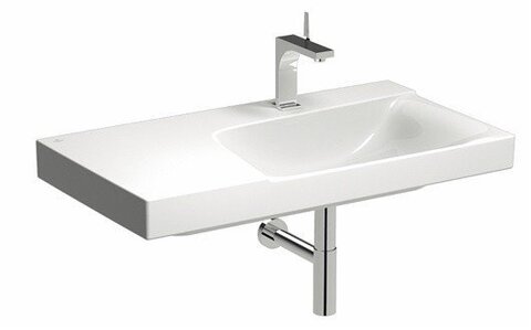 Раковина Geberit Xeno² с полкой: B=90см, T=48см, Отверстие под смеситель=По центру, Перелив=Без, Полочное пространство=Левая, Белый / Специальное керамическое покрытие KeraTect