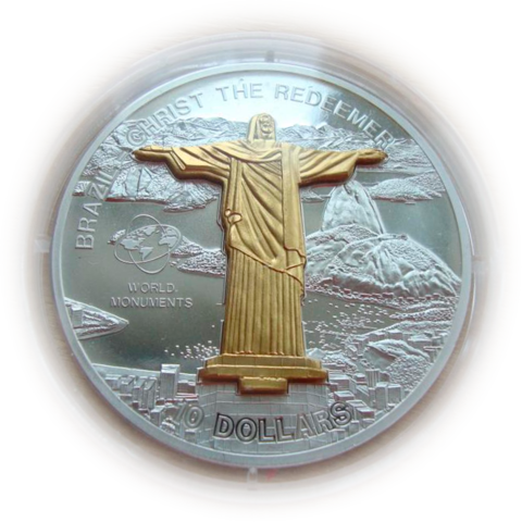 О-ва Кука 10 долларов 2007 Бразилия Статуя Христа-Искупителя Мировые памятники 3D СЕРЕБРО