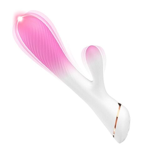 Бело-розовый вибромассажер-кролик - 20,5 см. - Silicone Toys USK-V25