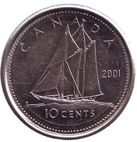 10 центов 2001 год. Парусник. UNC