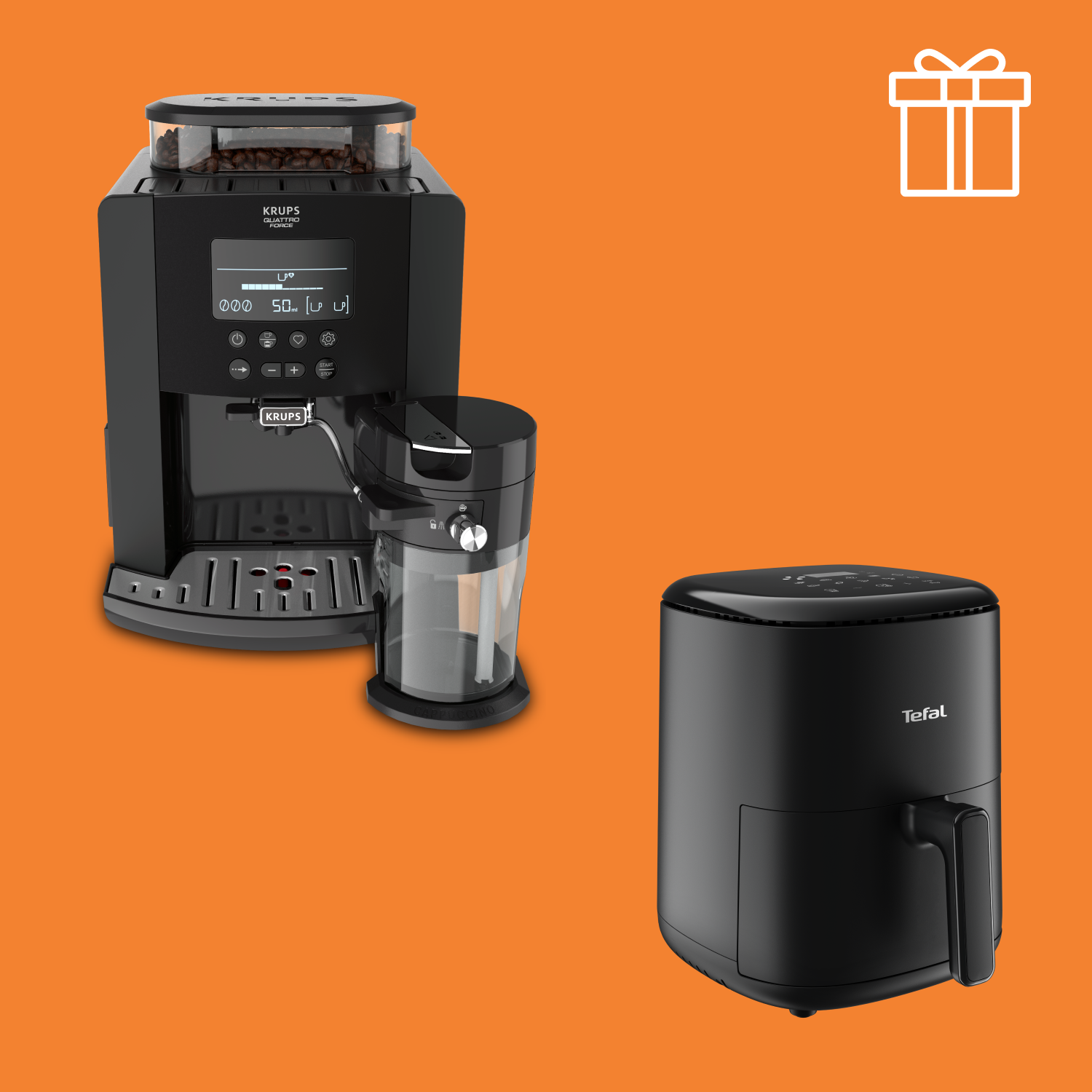 

Автоматическая кофемашина KRUPS EA819N10 + Аэрогриль Tefal Easy Fry Compact, 3 л EY145810