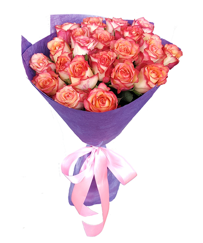 Букет из 21 розово-оранжевой розы