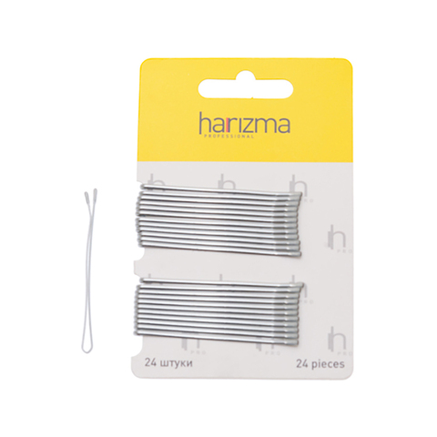 Невидимки для волос Harizma, 60 мм, прямые, серебро, 24 шт (h10537-17)