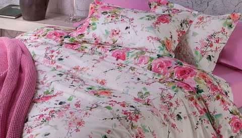 Постельное белье 2 спальное евро Mirabello Rami di Rose R09 Rosa