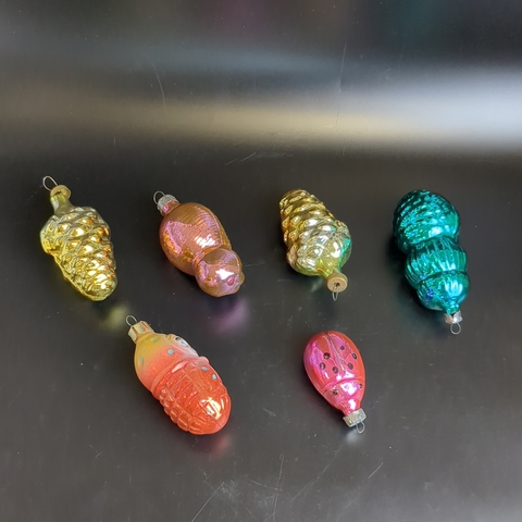 Ёлочные игрушки набор из 6 штук, царь Нептун, лялька, шишки, лев, подвесные, ручная роспись, винтаж СССР 1960-1990 гг