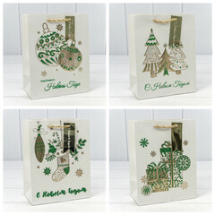 
          Пакет подарочный 18 х 23 х 10 см Набор 4 шт "Новый год" (Белый)