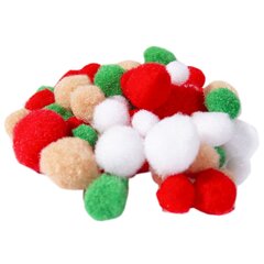 
          Декоративный материал Alingar, "Яркий взрыв" (крас,зел,бел,беж), пушистые помпоны, 80 шт, микс, пакет с европодвесом