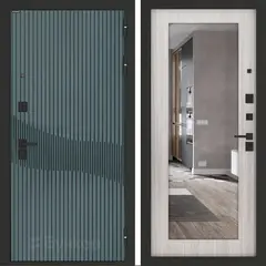 Входная металлическая дверь с зеркалом Бункер B-13 Веллюто верде / зеркало в рамке ФЛЗ - 603 Сандал белый