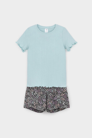 пижама  для девочки  К 1596-1/голубой,цветочный микс