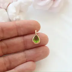 Подвеска Капля с зелёным фианитом, 15*8 мм, позолота, П425