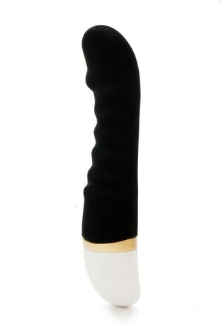 Черный изогнутый вибратор с ребрышками - 19 см. - 4sexdreaM 47551-MM
