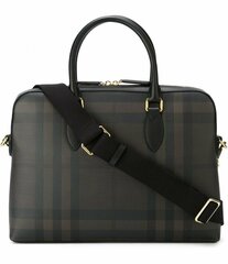 Портфель из кожи и ткани Burberry в клетку London Check темно-коричневый