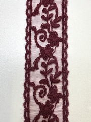 Тесьма из сетки с вышивкой, цвет бордовый, 40мм