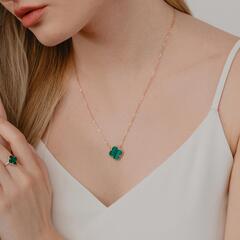 Кольцо Trendy Gold клевер из золота 585 пробы с малахитом