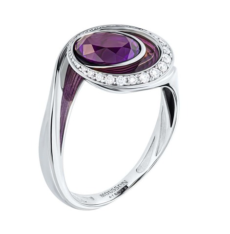 Кольцо с Аметистом и Бриллиантами, Эмаль, R0123-3/1