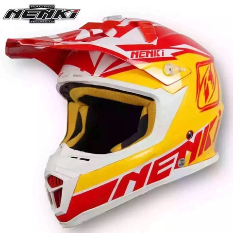 Кроссовый шлем NENKI NK-316, жёлтый-красный-белый