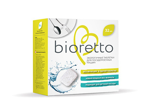 Экологические таблетки для посудомоечных машин Bioretto, 32шт