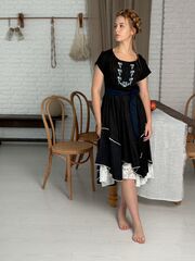 Василек. Платье льняное асимметричное с вышивкой 