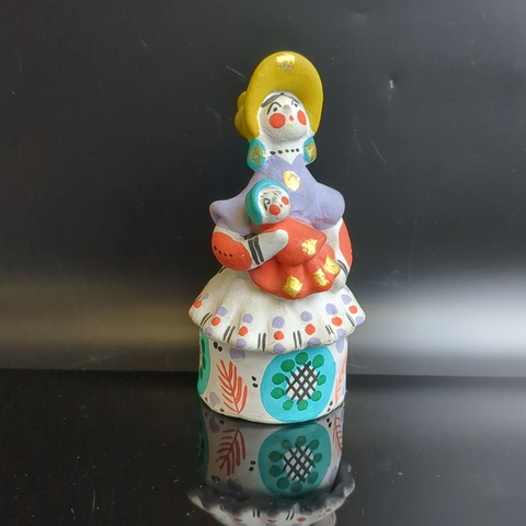 Дымковская игрушка "Барыня с младенцем" . СССР. ручная роспись, сусальное золото. Киров-Вятка, винтаж 1980-1990 гг