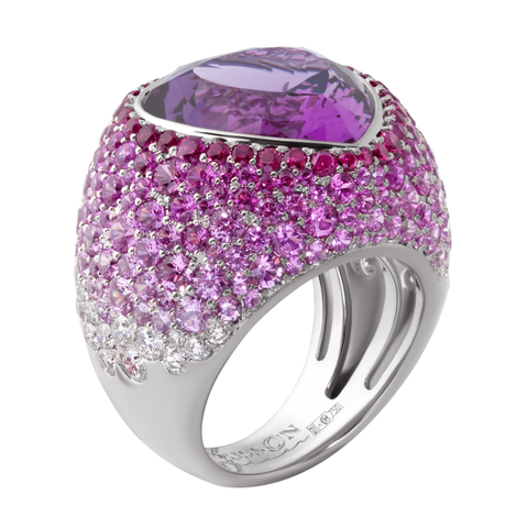 Кольцо с Аметистом, Рубинами, Розовыми Сапфирами и Бриллиантами, R0040-3/25