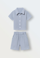 Комплект рубашка и шорты из муслина (горошек на голубом)