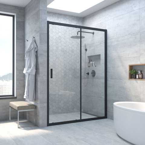 Vegas Glass ZP NOVO h2000 150 02М 01 Дверь в душевой проем, профиль черный матовый, стекло прозрачное