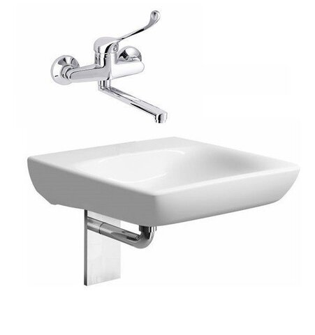 Раковина Geberit Renova Comfort, безбарьерная: B=65см, T=55см, Отверстие под смеситель=Без, Перелив=Без, Белый