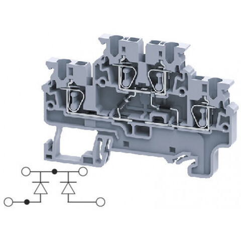 Двухуровневая клемма, пружинные зажимы проводника до 2.5 мм.кв. 1A/1000V с диодной схемой - конфигурация DD4