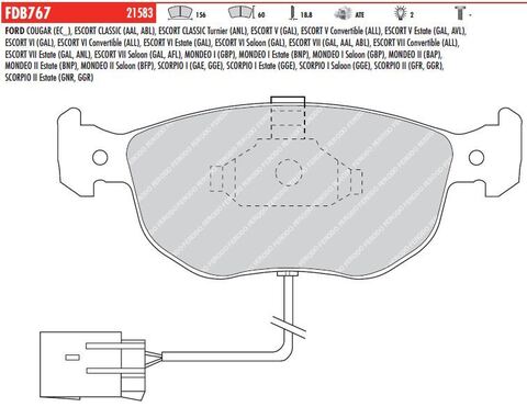 FDB767 Тормозные колодки дисковые OE 'PREMIER' FORD ESCORT V.VI. MONDEO I.II . SCORPIO I.II