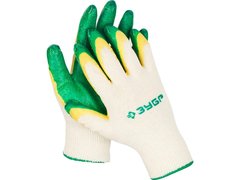 ЗУБР х2 ЗАЩИТА, S-M, х/б перчатки с двойным латексным обливом, повышенной износостойкости, 13 класс (11459-S)
