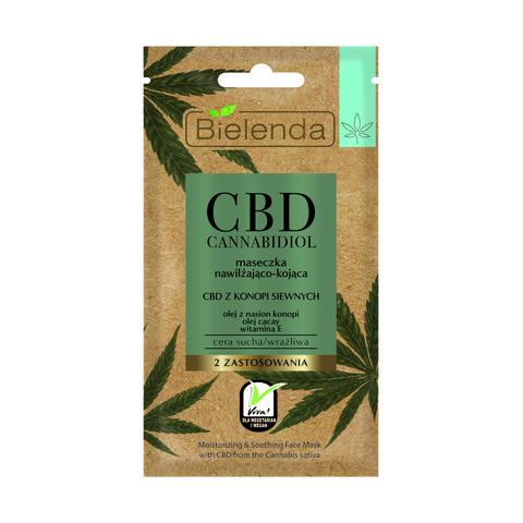 CBD Cannabidiol Увлажняющая и успокаивающая маска с CBD из семян конопли, для сухой, чувствительной кожи, 8 г