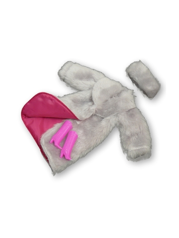 Шуба - Серый / розовый. Одежда для кукол, пупсов и мягких игрушек.