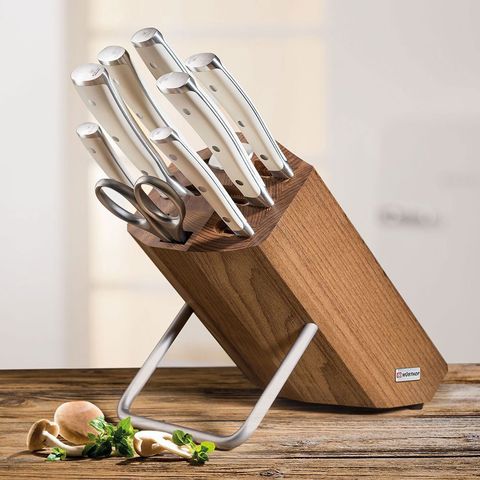 Набор ножей 6шт с ножницами, мусатом и подставкой Wuesthof Ikon Cream White