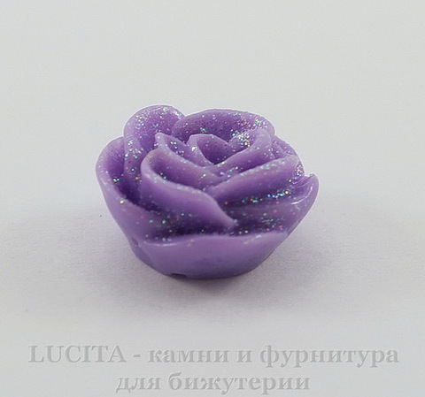 Кабошон акриловый "Роза", цвет - фиолетовый с блестками, 14 мм