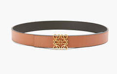 Loewe Anagram Reversible Repeat Calfskin Leather Belt "Tan/Gold"