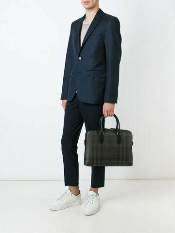 Портфель из кожи и ткани Burberry в клетку London Check темно-коричневый